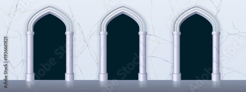 Arches with columns at marble wall, interior gates
