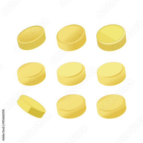 Vitamin pills icon, Golden Coin Shape, Yellow Pill, Medicine vector illustration, Tablet vector, Pills and medicine, Medical Teblet Pill Vector, Medicine Tablet Vector Art