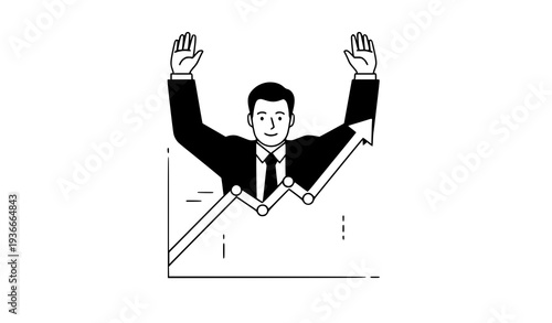 Middle-aged executive celebrating financial growth chart vector illustration EPS 10