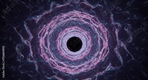 Abstract cosmic tunnel structure radiates with glowing purple and blue energy toward a central void