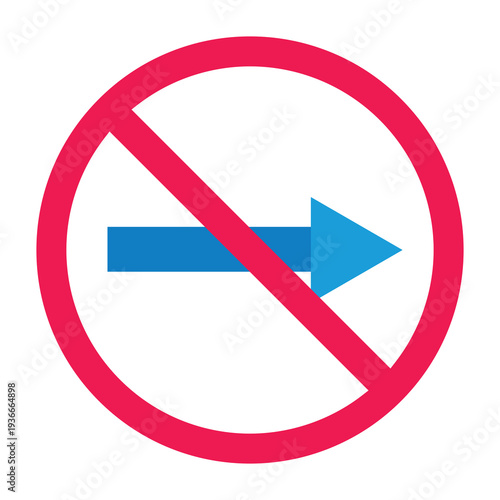 No arrow sign, no directional arrow sign, no next step sign, forbidden move right sign, right direction prohibited symbol