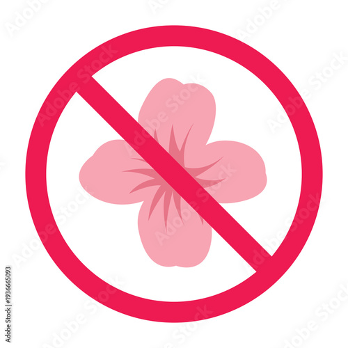 No flowers sign icon, no flower allowed sign, blossom forbidden symbol, vector illustration