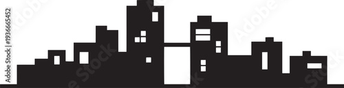 Asymmetric city silhouette with connecting sky bridge between two tall urban office towers