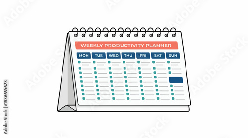 Weekly Productivity Planner with Daily Schedule and Task Management on a White Background