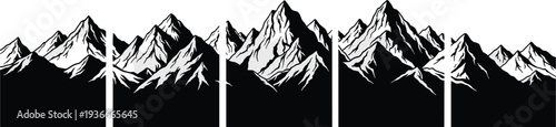 "Majestic Mountain Range - Black and White Vector Design