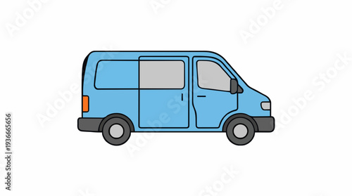 Light Blue Commercial Van With Sliding Doors And Tinted Windows Parked On A White Background Ideal For Transportation Services