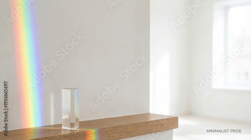 Pride Rainbow Prism Minimal Wall Minimalist Scene with Light Refraction and Colorful Rainbow Beam