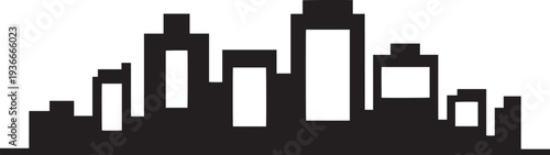 Cityscape vector silhouette, black outline panorama with buildings on transparent background illustration