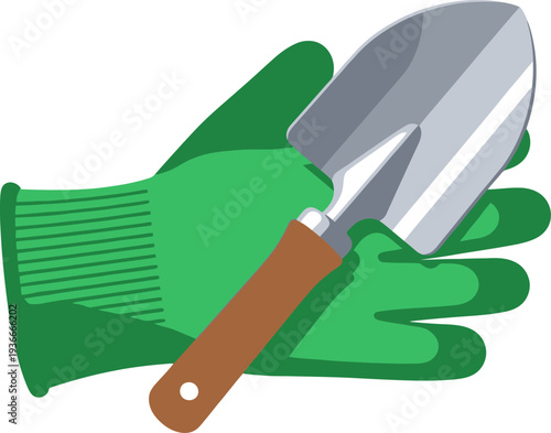 Wallpaper Mural Metal garden trowel resting on a green protective gardening glove Torontodigital.ca