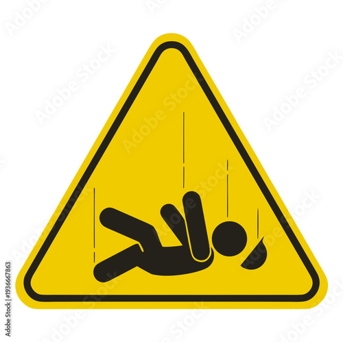 Fall Down Work sign in yellow triangular warning shape