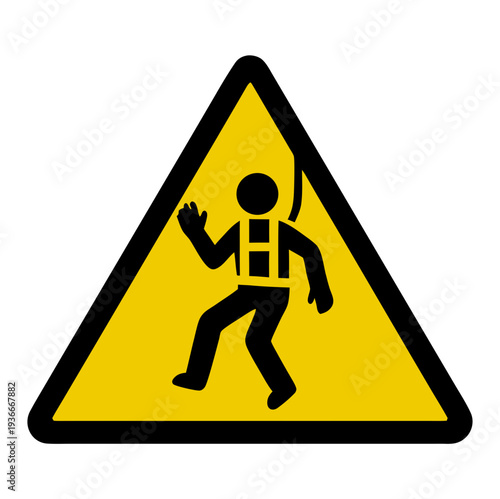 Safety harness must be worn warning sign in yellow triangle