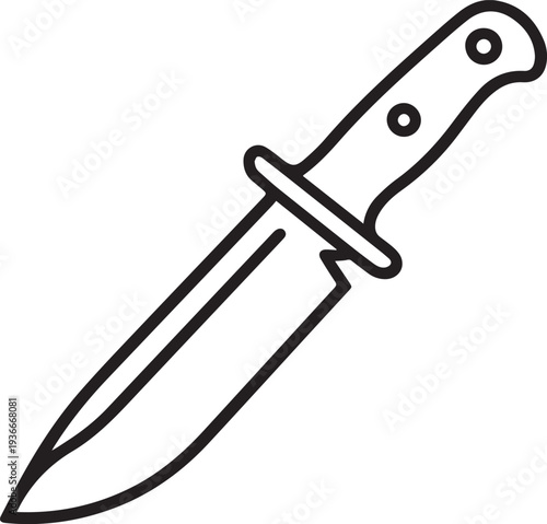 A sleek and robust tactical knife illustration, showcasing its sharp blade and ergonomic handle. 