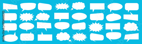 A set of chat box designs for comments on social media or comics. Vector designs of speech bubbles, text boxes, and conversation chat columns in comics.	