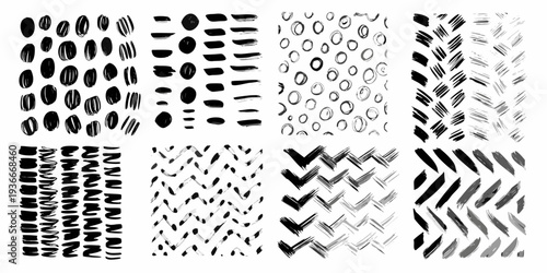 Collection of diverse black brushstroke patterns arranged in a grid format