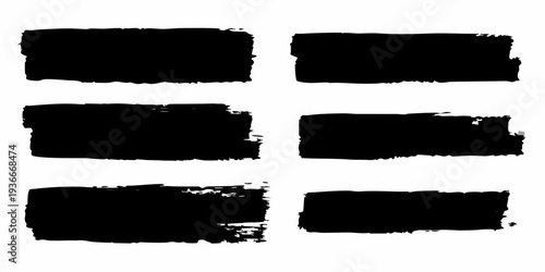 Abstract arrangement of six bold black rectangular brushstroke shapes