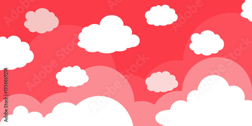 Cute pink sky illustration with cloud bubbles. Nature scenery theme	