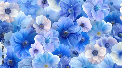 Beautiful Floral Background with Various Shades of Blue and White Blossoms in a Natural Arrangement