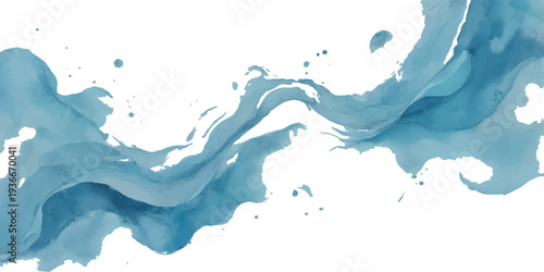 Abstract blue liquid motion featuring a transparent water splash with bubbles and ripples flowing isolated on a white background to represent fresh purity and clean nature