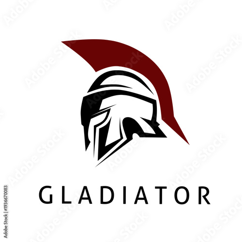 ​Powerful spartan gladiator helmet logo in black and maroon. Professional vector illustration ideal for sports teams, gaming, fitness branding, and security companies