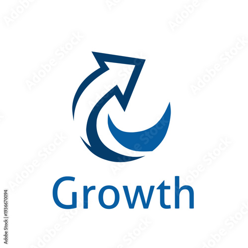 Modern blue arrow logo with a dynamic swoosh effect. Professional vector design symbolizing financial growth, progress, and upward momentum for business and corporate branding