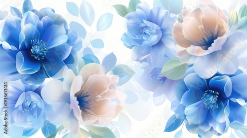 Elegant Blue Floral Arrangement with Soft Pastel Colors and Delicate Petals for Modern Decor and Design Projects