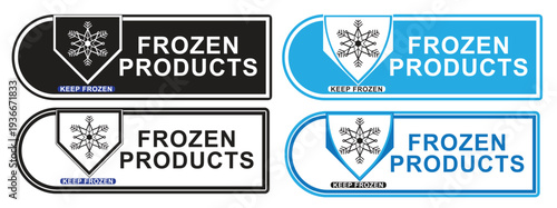 Frozen Products Badge and Label Set with Snowflake Symbol for Food Packaging Freezer Storage and Cold Chain Branding