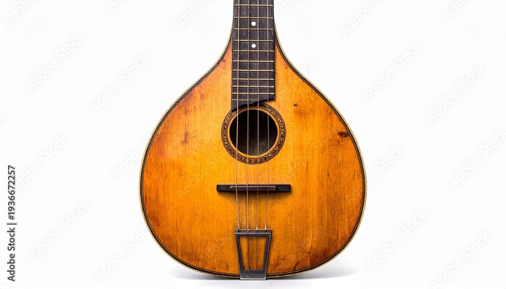 Obraz premium Amber Wooden Mandolin with Teardrop Body, Round Sound Hole, and Eight Strings