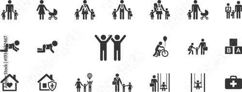 Family Parenting Icons Set Vector Illustration Isolated