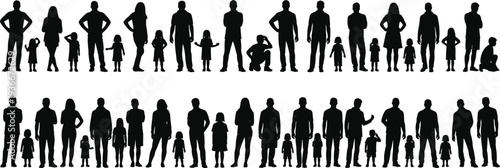 Family People Silhouettes Parents Children Standing Vector Illustration Collection Isolated Set