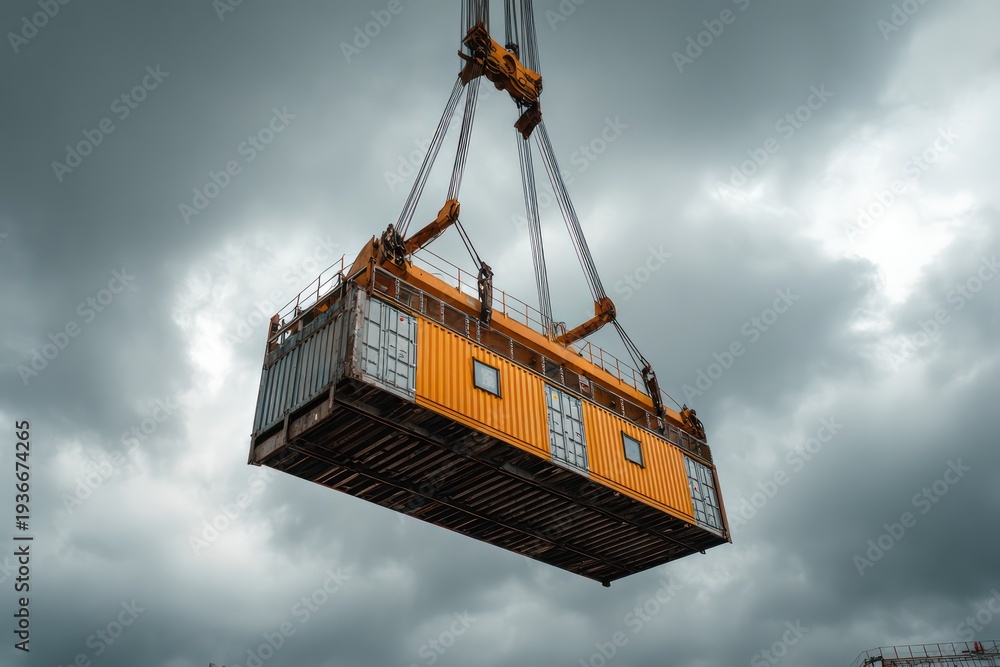 Fototapeta premium Container Module Lifted by Crane