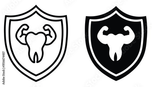 tooth protection shield icon set dental care dentist logo vector