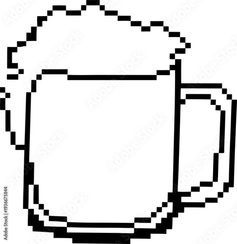 Pixelated mug with frothy top simple black and white digital illustration of a beverage cup with foam