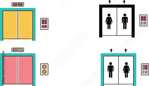 Elevator Lift Doors Control Panel Vector Illustration Isolated