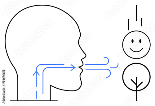 Communication ion. Simple line art human breathing and communication processes. Communication concepts in health, science, education, and mindfulness visuals. Great for medical or psychological