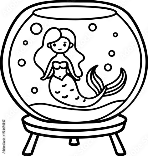 Mermaid inside glass fishbowl underwater with bubbles fantasy ocean water aquarium decor