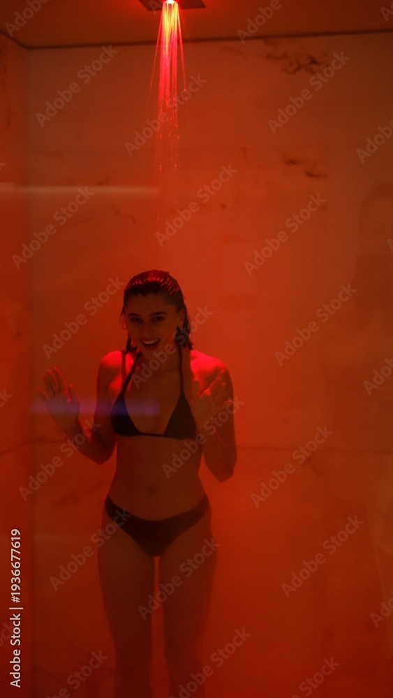 Obraz premium Therapeutic ambiance with vibrant red chromatherapy lighting