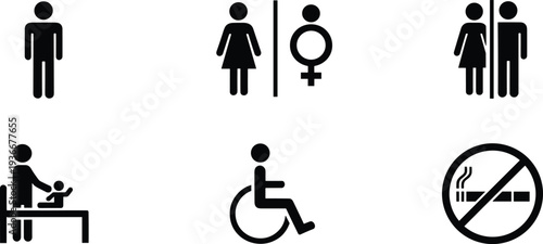 Restroom Gender Accessible Icons WC Toilet Signs Vector Illustration Set Isolated