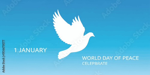 World Day of Peace poster with flying dove and blue sky