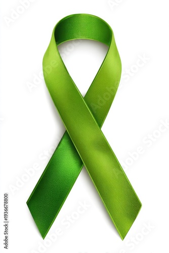 Green awareness ribbon isolated on white, symbolizing support and advocacy
