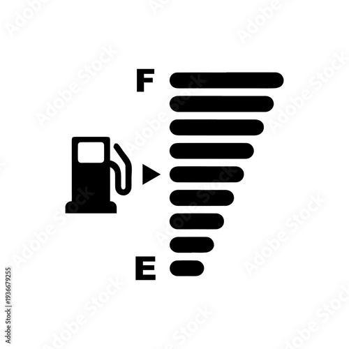 Stylized Fuel Gauge Icon with Gas Pump.