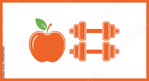 Apple Fruit and Dumbbells Vector Illustration for Health and Fitness Concepts, Healthy Lifestyle Branding, Gym Promotions, Nutrition Plans, and Wellness Designs