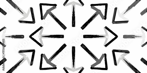 Abstract geometric pattern with arrows and mirrored distorted text