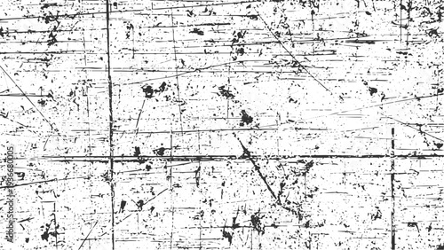 Abstract vector grunge texture overlay with deep scratches and scattered debris, creating a worn and distressed surface effect on transparent background