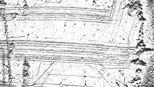 Abstract grunge distressed texture overlay element with horizontal lines and dark paint effect on transparent background