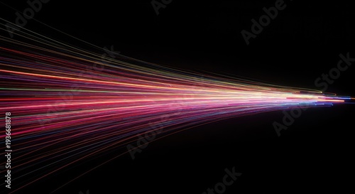 Dynamic colorful energy lines streak across a dark background, illustrating high-speed motion and intense abstract vibration ,line ,graphic ,power