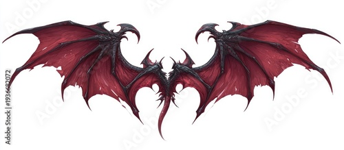 Red and black dragon wings illustration, detailed, symmetrical, with white background