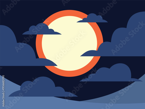 Full moon illuminating a midnight sky with dark atmospheric clouds