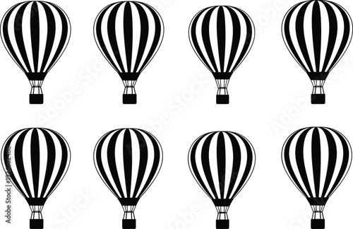 Black and white hot air balloons striped aerial