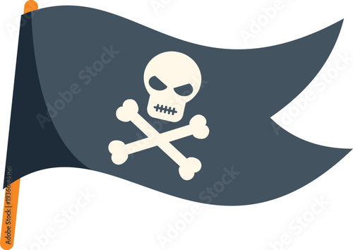 Pirate flag with skull and crossbones representing danger and adventure on a plain background