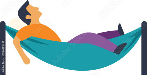 Man is lying comfortably in a hammock, resting and finding relaxation